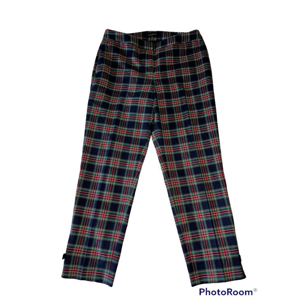 Talbots Navy Plaid Pants with bows on the legs
